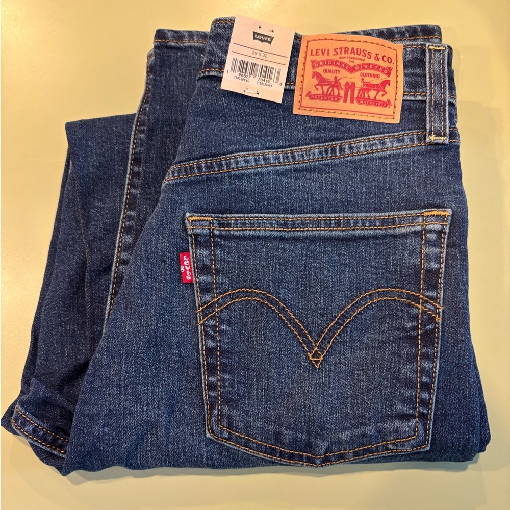 Levi's Classic Indigo Jeans Ribcage high rise straight leg 29 x 32 full length